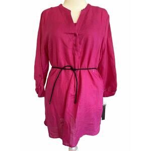 Dana Buchman Blouse Linen Blend Tunic Top, Pink Size Large Roll Tab Sleeves, NWT